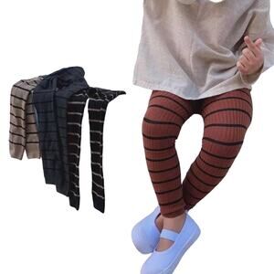 New Girl’s  striped leggings rust, black  3-4 years
